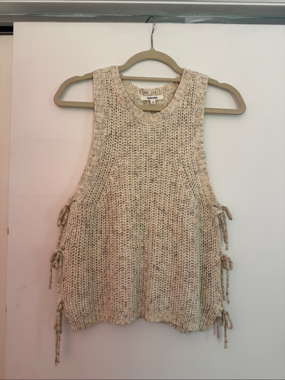 Splendid Neutral Beige Sleeveless Side-Tie Knit Tank